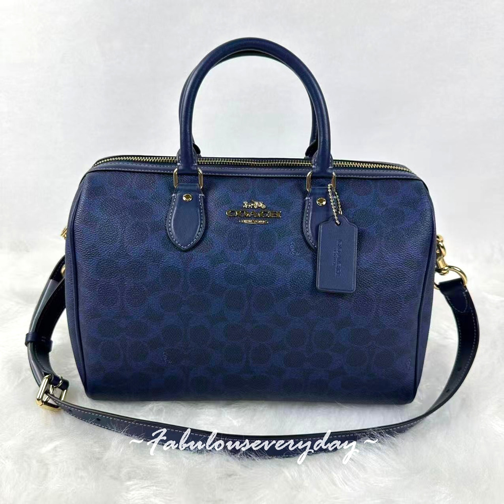 Coach Rowan Large Satchel Bag Shoulder Bag Signature Canvas/Gold/Navy CEY74 NWT